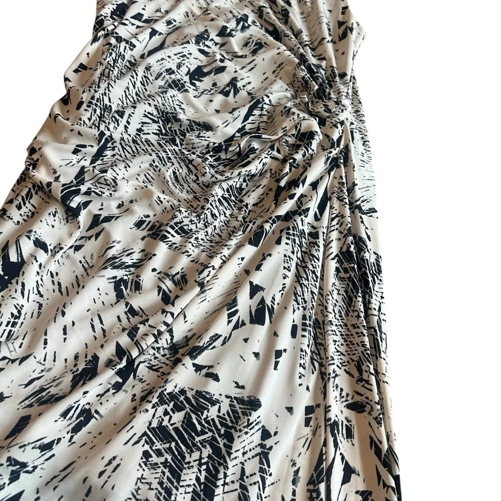 Robert Rodriguez Lydia Draped Dress Black White Print Stretch Size Large Women's